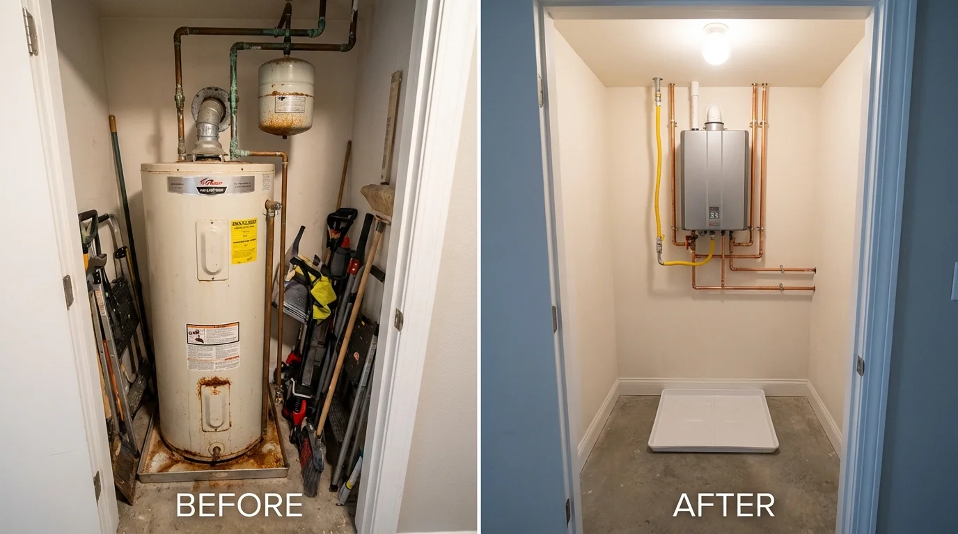 Tank water heater versus wall-mounted tankless unit comparison for Galax, VA homeowners