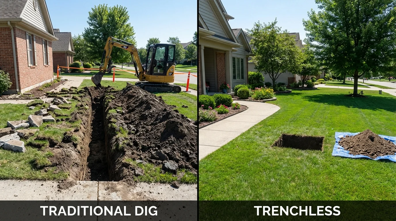 Trenchless sewer repair with minimal yard damage versus traditional excavation in Galax, VA